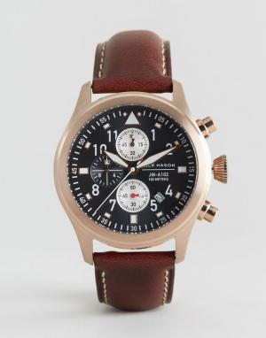 Часы с хронографом и кожаным ремешком Aviation 42 мм Jack Mason. Цвет: коричневый