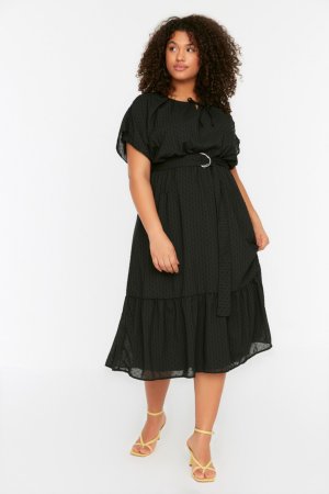 Платье больших размеров – черное базовое , черный Trendyol