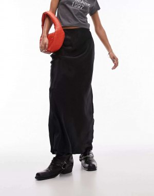 Черная атласная юбка макси с косой отделкой Topshop