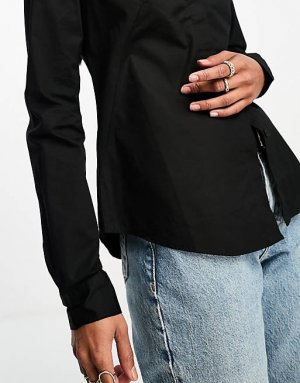 Черная приталенная рубашка с длинными рукавами ASOS DESIGN