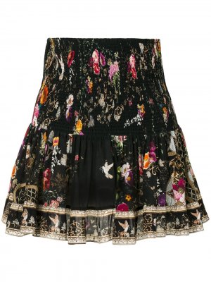 Декорированная юбка мини с цветочным принтом Camilla. Цвет: черный