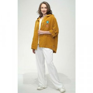 Пиджак , средней длины, силуэт свободный, размер 46-50, горчичный OSTRAYA ROZA. Цвет: горчичный