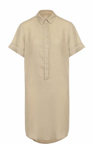 Льняное платье-рубашка с коротким рукавом 120% Lino. Цвет: бежевый