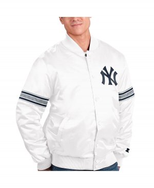 Мужская белая атласная университетская куртка new york yankees power forward с полной застежкой , белый Starter