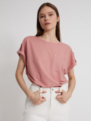 Блузка-футболка с коротким рукавом zolla. Цвет: розовый