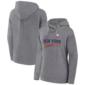 Женский пуловер с капюшоном цвета Хизер серого «Нью-Йорк Айлендерс» надписью «Любимый» Fanatics
