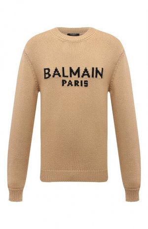 Шерстяной свитер Balmain. Цвет: бежевый