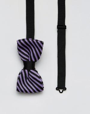 Трикотажный галстук-бабочка в полоску 7X. Цвет: фиолетовый