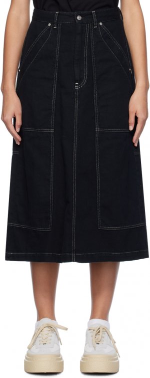 Черная джинсовая юбка-миди со вставками Mm6 Maison Margiela