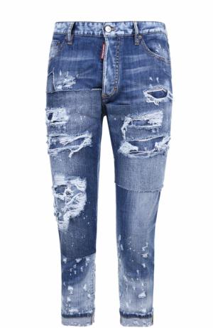 Укороченные джинсы с декоративными заплатками и потертостями Dsquared2. Цвет: синий