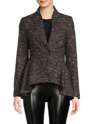 Асимметричный твидовый пиджак , цвет Black Multicolor Donna Karan