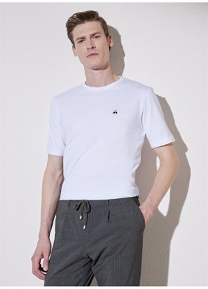 Белая мужская приталенная футболка с круглым вырезом Brooks Brothers