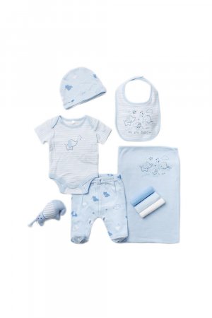 Хлопковый подарочный набор из 10 предметов с принтом слона для ребенка , синий Rock a Bye Baby