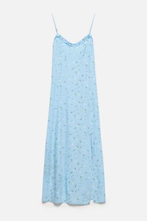 Платье-сарафан миди вискозное с оборками на груди befree. Цвет: голубой