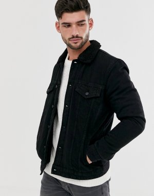 Черная джинсовая куртка с искусственным мехом -Черный Only & Sons