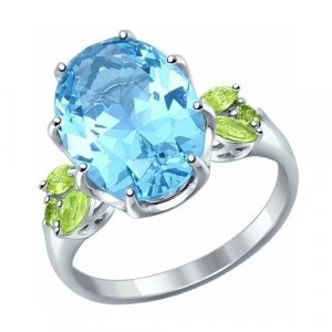 Перстень , серебро, 925 проба, родирование, ситалл, размер 16.5, зеленый, голубой SOKOLOV. Цвет: зеленый/бесцветный/серебристый/голубой