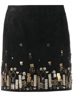 Декорированная юбка мини Yves Salomon. Цвет: черный