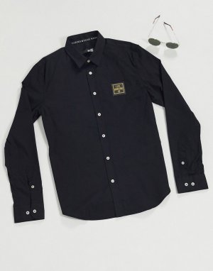Рубашка с длинными рукавами и металлическим логотипом -Черный Love Moschino
