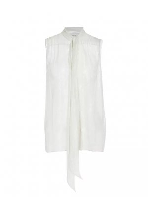 Шелковая блузка без рукавов цвета металлик с воротником-стойкой , цвет silver Frame