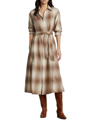 Платье-рубашка с длинными рукавами и поясом , коричневый Polo Ralph Lauren