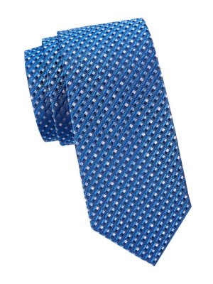 Шелковый галстук с геометрическим узором , темно-синий Saks Fifth Avenue