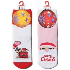 Новогодние носки для девочек с люрексом Conte-Kids 17С-50СП (2 пары). Цвет: розовый/белый