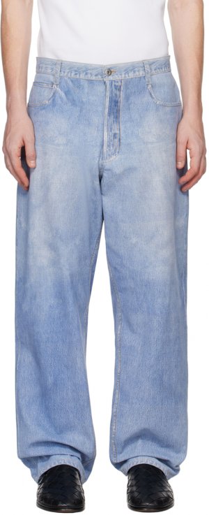 Синие кожаные брюки с принтом Bottega Veneta