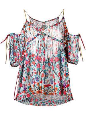 Блузка с открытыми плечами и цветочным узором Miahatami. Цвет: многоцветный