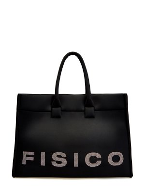 Вместительная сумка-шоппер с декором из стразов FISICO. Цвет: черный