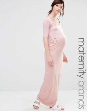 Трикотажное платье макси для беременных Bluebelle Maternity. Цвет: розовый