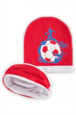Набор: шапка формы лопата с футбольным принтом+снуд из двойного трикотажа, красно-белый M&D