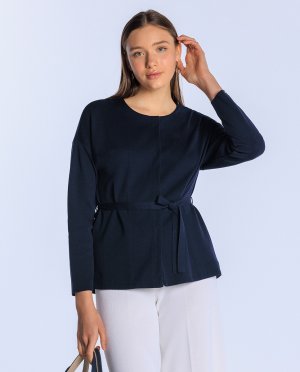 Женская куртка с длинными рукавами и поясом , темно-синий Naulover. Цвет: синий