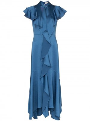 Платье с завязками и оборками Peter Pilotto. Цвет: синий