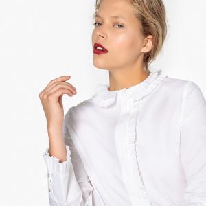 Блузка с закругленным отложным воротником воланами и длинными рукавами LA REDOUTE COLLECTIONS. Цвет: белый,черный