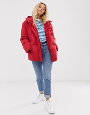 Дутая куртка с капюшоном -Красный Just Female