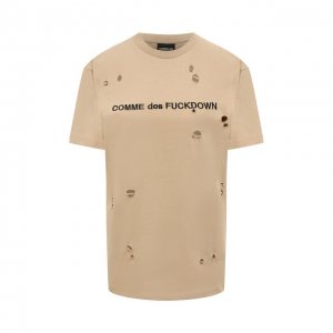 Хлопковая футболка Comme des Fuckdown. Цвет: бежевый