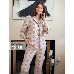 Пижама , размер 48, коричневый MillenaSharm. Цвет: коричневый/кремовый