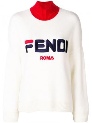 Свитер с заплаткой логотипом Fendi. Цвет: белый