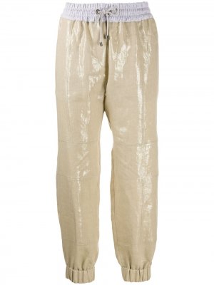 Укороченные спортивные брюки с эффектом металлик Brunello Cucinelli. Цвет: бежевый