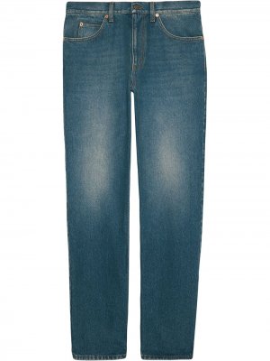 Прямые джинсы с эффектом потертости Gucci. Цвет: синий