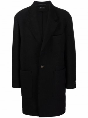 Однобортное пальто с заостренными лацканами Z Zegna. Цвет: черный