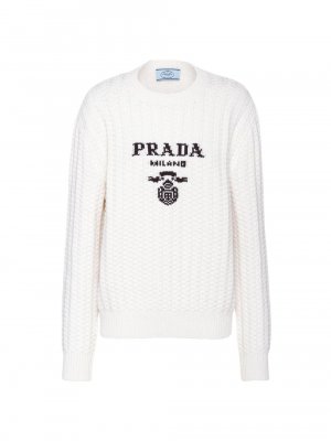Кашемировый свитер с круглым вырезом , белый Prada