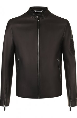 Кожаная куртка с отделкой из кожи крокодила Andrea Campagna. Цвет: черный