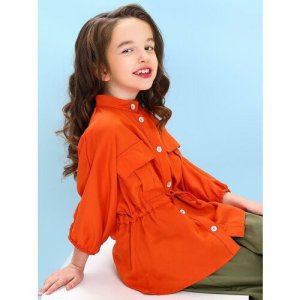 Блуза , полуприлегающий силуэт, длинный рукав, размер 134, оранжевый Gaialuna. Цвет: оранжевый