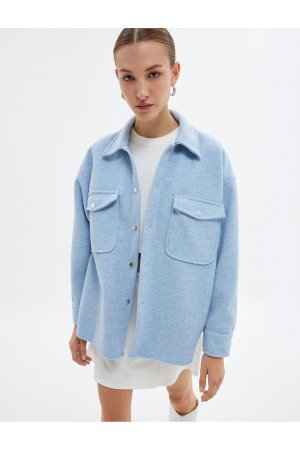 Куртка-рубашка оверсайз с кнопками и карманами клапанами, синий Koton