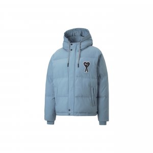 X Ami Paris Co-Branded Series Heart Logo Zip Hooded Cotton Jacket Unisex Outerwear Light-Blue 535991-73 Puma