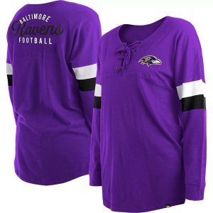 Женская фиолетовая футболка New Era Baltimore Ravens размера плюс, спортивная университетская на шнуровке с v-образным вырезом и длинными рукавами