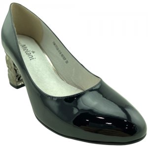 , туфли женские, кожа, лак, средний каблук- серебристый декор (1749) Размер: 36, Цвет: Черный Melani. Цвет: черный/серебристый