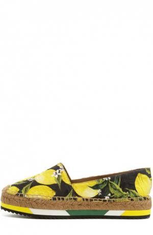 Парчовые эспадрильи с принтом Dolce & Gabbana. Цвет: желтый