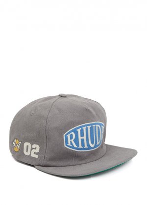 Серая мужская шляпа с вышитым логотипом Rhude